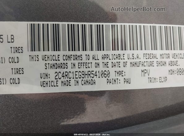 2C4RC1EG9HR541060 2017 CHRYSLER PACIFICA Gray Вид підкапотного простору