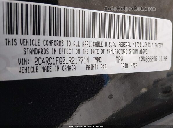 2C4RC1FG0LR217714 2020 CHRYSLER PACIFICA Black Widok komory silnika