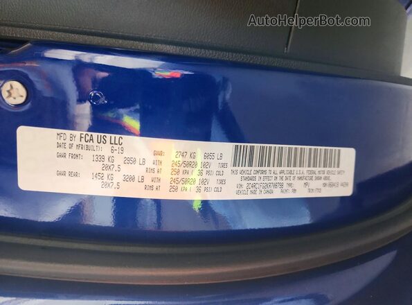 2C4RC1FG2KR708798 2019 CHRYSLER PACIFICA Blue Vista de la etiqueta del VIN