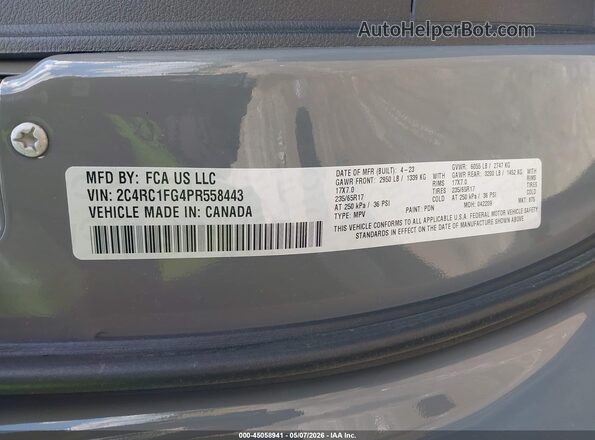 2C4RC1FG4PR558443 2023 CHRYSLER PACIFICA Gray Շարժիչի բաժամունքի տեսք