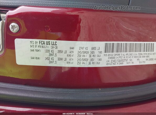 2C4RC1FG6KR537747 2019 CHRYSLER PACIFICA Бордовый 