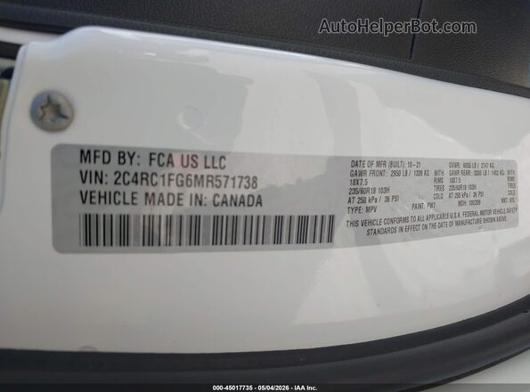 2C4RC1FG6MR571738 2021 CHRYSLER PACIFICA White Engine compartment view