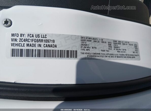 2C4RC1FG6RR109719 2024 CHRYSLER PACIFICA White 