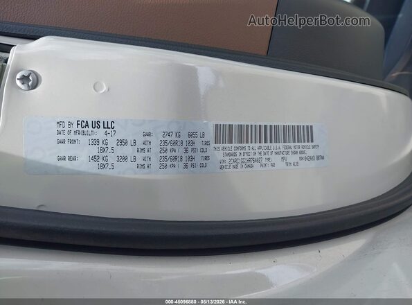 2C4RC1GG1HR764027 2017 CHRYSLER PACIFICA White Vista del compartimento del motor