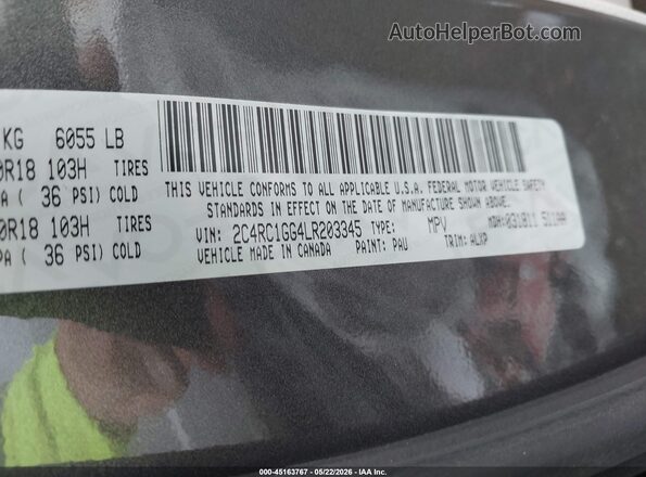 2C4RC1GG4LR203345 2020 CHRYSLER PACIFICA Black ძრავის განყოფილების ხედი