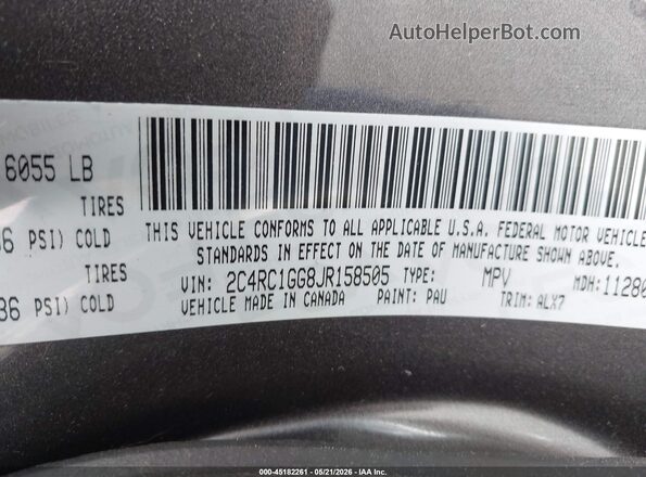 2C4RC1GG8JR158505 2018 CHRYSLER PACIFICA Gray Вид підкапотного простору