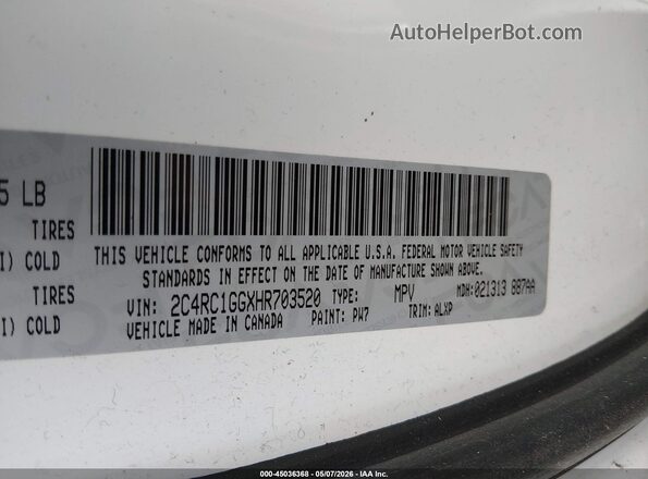 2C4RC1GGXHR703520 2017 CHRYSLER PACIFICA Белый 