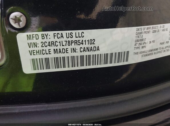 2C4RC1L78PR541102 2023 CHRYSLER PACIFICA Black Widok komory silnika