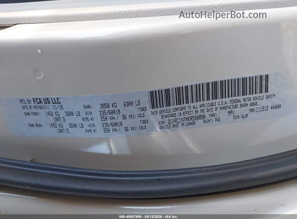 2C4RC1N7XKR590890 2019 CHRYSLER PACIFICA White ძრავის განყოფილების ხედი