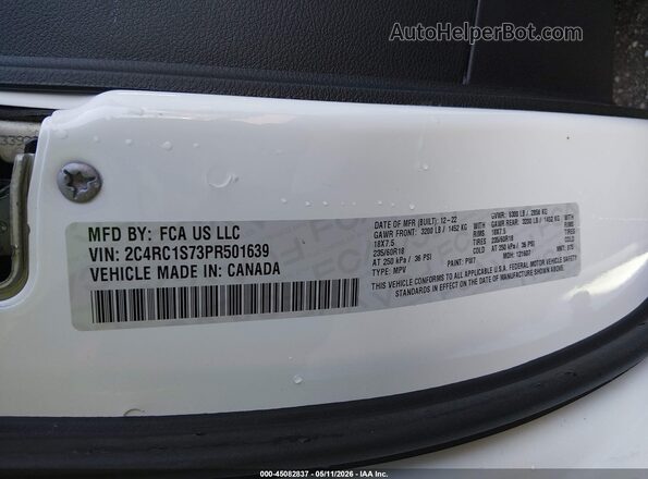 2C4RC1S73PR501639 2023 CHRYSLER PACIFICA White Vista del compartimento del motor