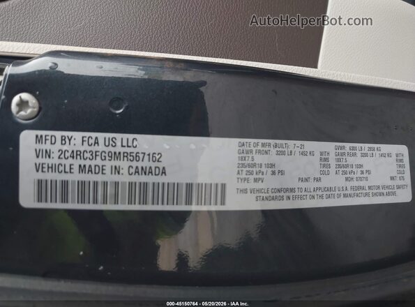 2C4RC3FG9MR567162 2021 CHRYSLER PACIFICA Dark Blue Շարժիչի բաժամունքի տեսք
