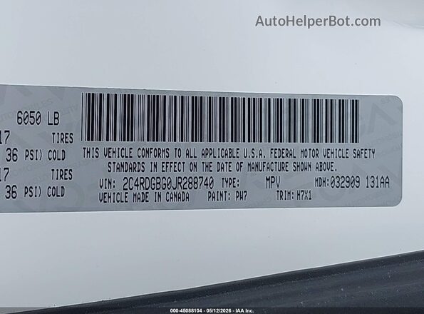 2C4RDGBG0JR288740 2018 DODGE GRAND CARAVAN Белый 