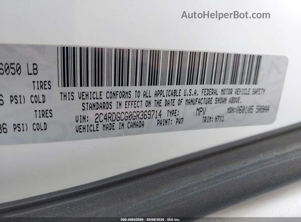 2C4RDGCG0GR369714 2016 DODGE GRAND CARAVAN White Շարժիչի բաժամունքի տեսք