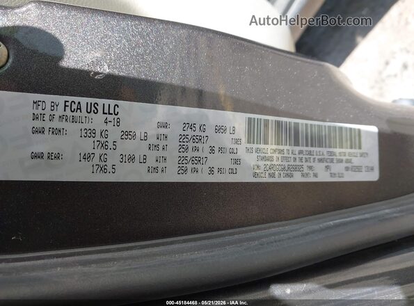2C4RDGCG0JR268325 2018 DODGE GRAND CARAVAN Gray Вид підкапотного простору