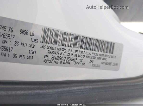 2C4RDGCG2JR265507 2018 DODGE GRAND CARAVAN White Շարժիչի բաժամունքի տեսք