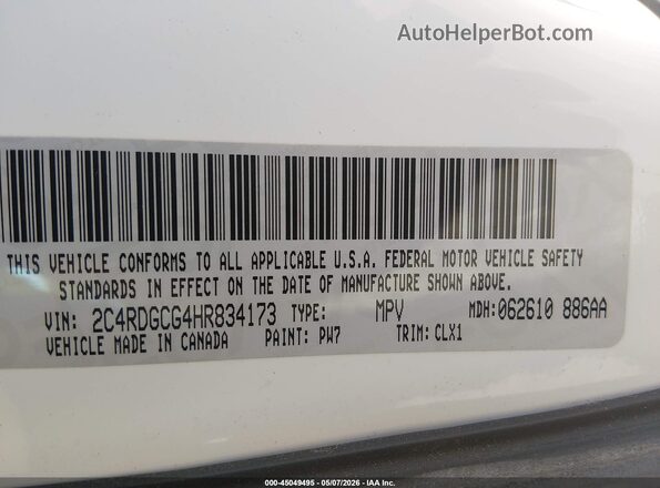 2C4RDGCG4HR834173 2017 DODGE GRAND CARAVAN White 