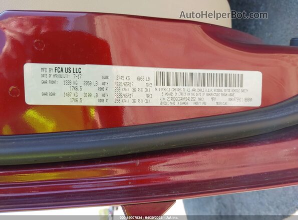 2C4RDGCG4HR841852 2017 DODGE GRAND CARAVAN Red Widok komory silnika