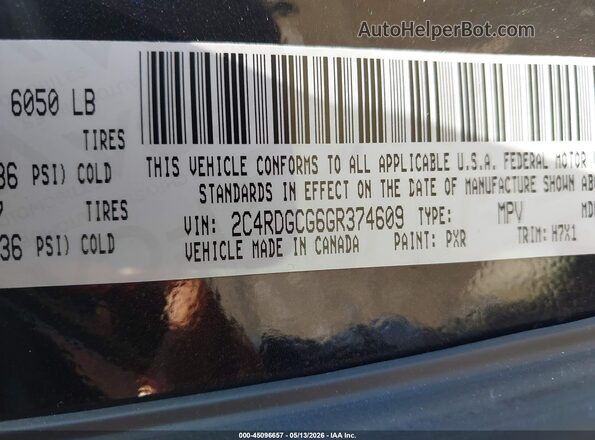 2C4RDGCG6GR374609 2016 DODGE GRAND CARAVAN Black Widok komory silnika