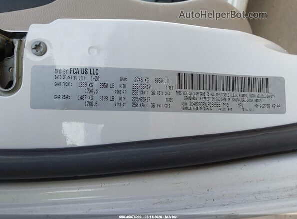 2C4RDGCGXLR160555 2020 DODGE GRAND CARAVAN White Շարժիչի բաժամունքի տեսք