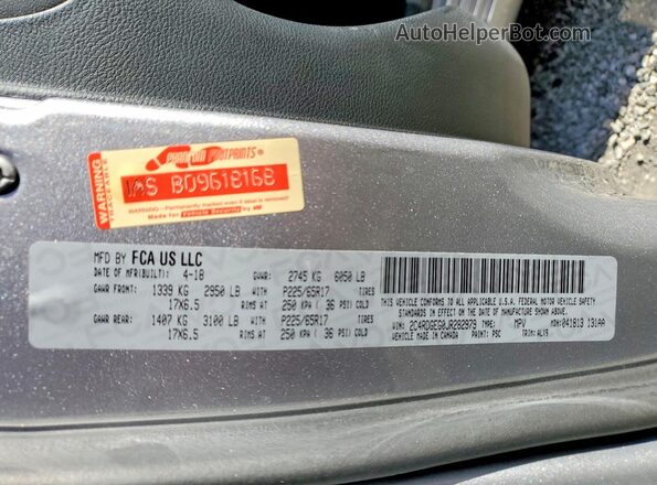 2C4RDGEG0JR282979 2018 DODGE GRAND Серый Вид наклейки с VIN-кодом