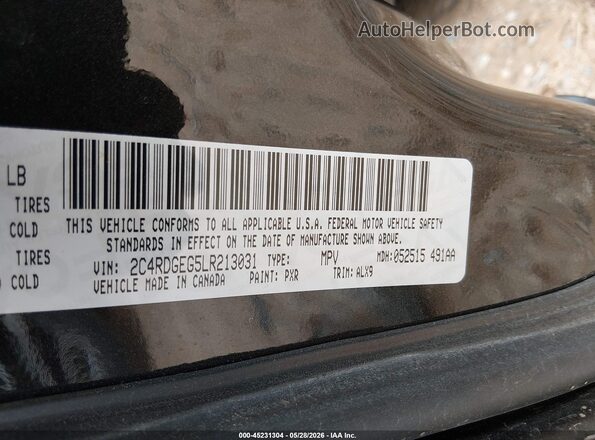 2C4RDGEG5LR213031 2020 DODGE GRAND CARAVAN Black Vista del compartimento del motor