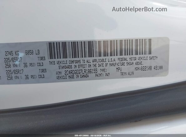 2C4RDGEG7LR186155 2020 DODGE GRAND CARAVAN White Շարժիչի բաժամունքի տեսք