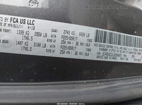 2C4RDGEGXJR284075 2018 DODGE GRAND CARAVAN Серый Вид подкапотного пространства