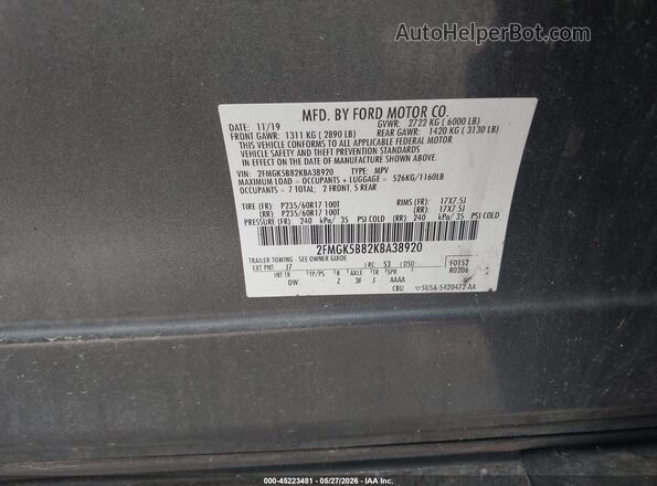 2FMGK5B82KBA38920 2019 FORD FLEX Black 