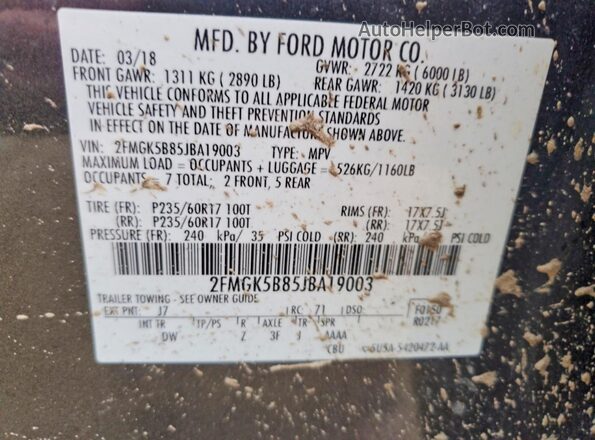 2FMGK5B85JBA19003 2018 FORD FLEX Charcoal 