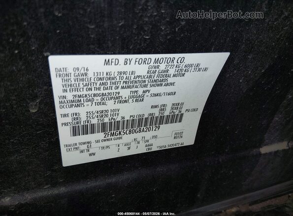 2FMGK5C80GBA20129 2016 FORD FLEX Black Widok komory silnika