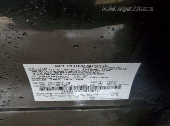 2FMGK5C80KBA38137 2019 FORD FLEX Gray Widok naklejki z numerem VIN