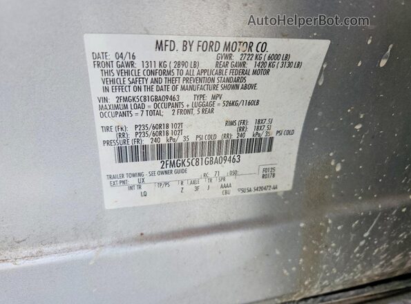 2FMGK5C81GBA09463 2016 FORD FLEX Silver 