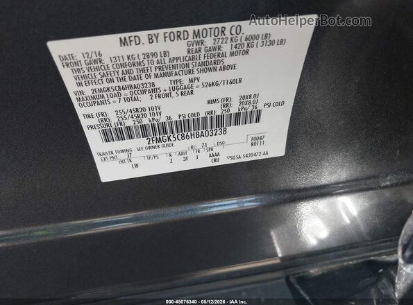 2FMGK5C86HBA03238 2017 FORD FLEX Gray Widok komory silnika