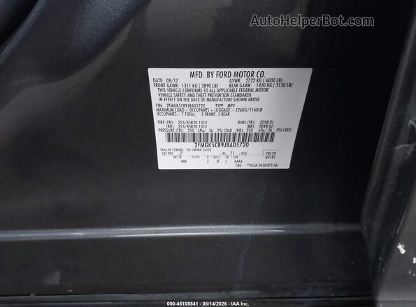 2FMGK5C89JBA05720 2018 FORD FLEX Gray 