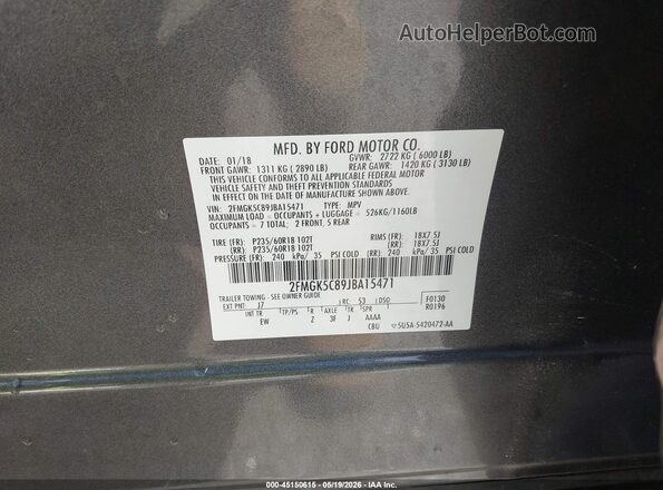 2FMGK5C89JBA15471 2018 FORD FLEX Brown Вид підкапотного простору