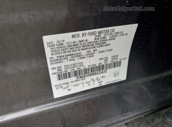 2FMGK5D80KBA35642 2019 FORD FLEX Gray 