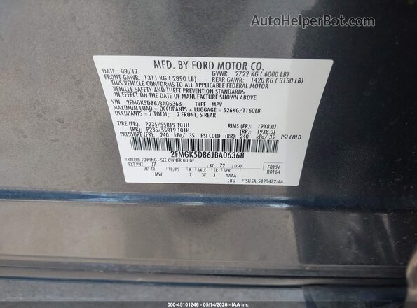 2FMGK5D86JBA06368 2018 FORD FLEX Gray Շարժիչի բաժամունքի տեսք