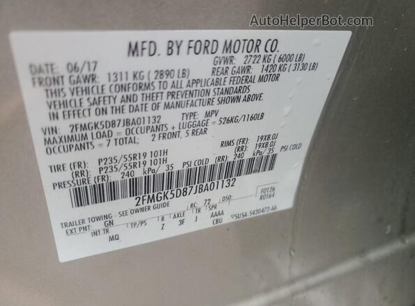 2FMGK5D87JBA01132 2018 FORD FLEX Золотой 
