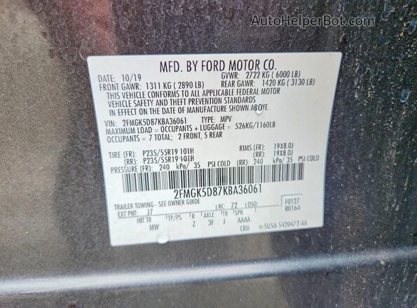 2FMGK5D87KBA36061 2019 FORD FLEX Gray Սալոնի 360 աստիճան տեսք