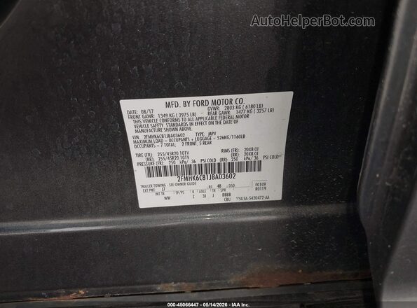 2FMHK6C81JBA03602 2018 FORD FLEX Gray Engine compartment view