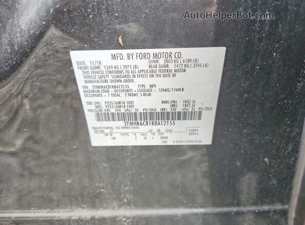 2FMHK6C81KBA12155 2019 FORD FLEX Серый Вид подкапотного пространства