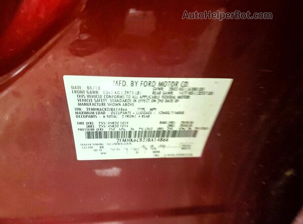 2FMHK6C82JBA14866 2018 FORD FLEX Burgundy Вид наклейки з VIN-кодом