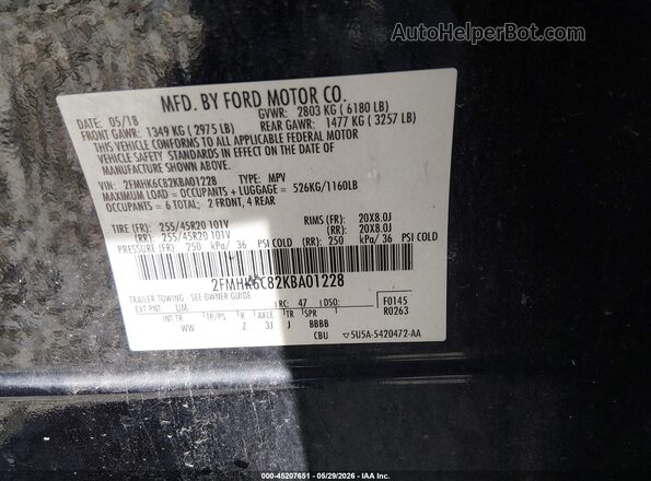 2FMHK6C82KBA01228 2019 FORD FLEX Black Vista del compartimento del motor