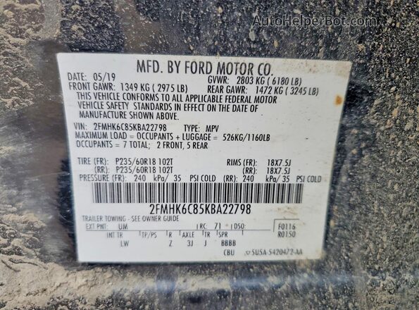 2FMHK6C85KBA22798 2019 FORD FLEX Black 