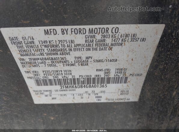 2FMHK6D84GBA01365 2016 FORD FLEX Серый Вид подкапотного пространства