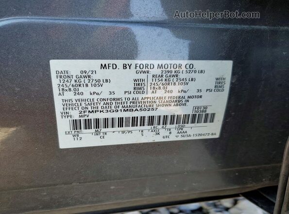 2FMPK3G91MBA50257 2021 FORD EDGE Gray სალონის 360-გრადუსიანი ხედი