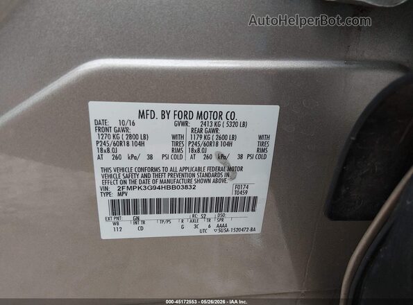 2FMPK3G94HBB03832 2017 FORD EDGE Gold Շարժիչի բաժամունքի տեսք