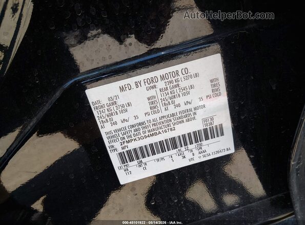 2FMPK3G94MBA16782 2021 FORD EDGE Черный Вид подкапотного пространства