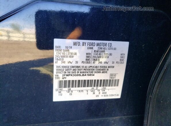 2FMPK3G95LBA16854 2020 FORD EDGE Black VIN sticker view
