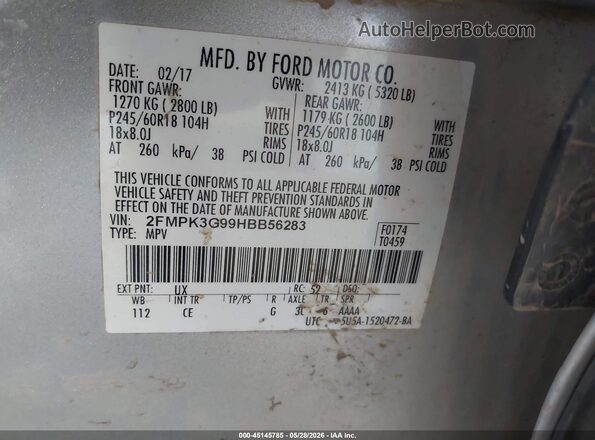 2FMPK3G99HBB56283 2017 FORD EDGE Silver Vista del compartimento del motor